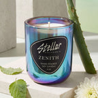 “Chromatic Zenith candle showing green floral notes.”